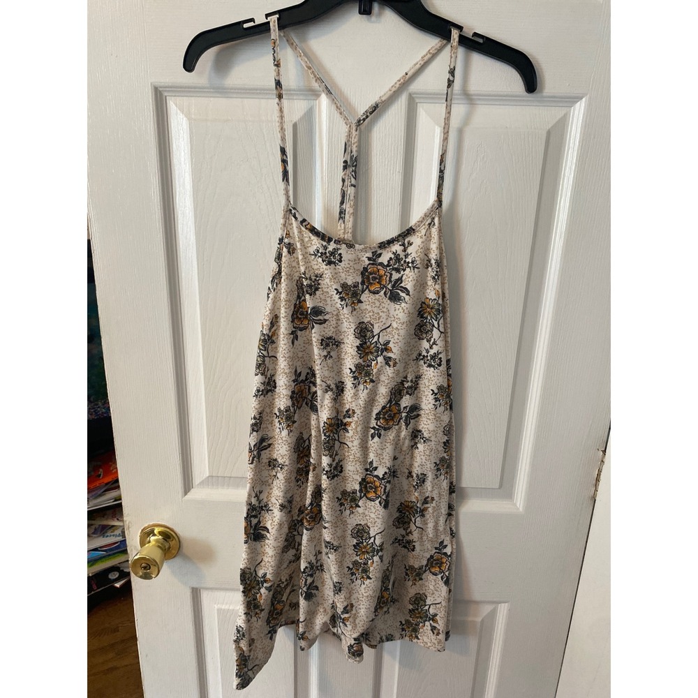 WallFlower Womens Floral Y-Back Racerback Camisole Tank Top Cream Boho Large